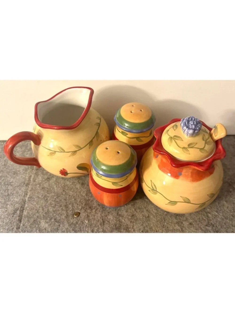 Phaltzgraff Napoli Pattern Sugar and Creamer Set, Salt and Pepper Set # 3424